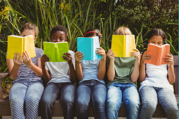 image of five children reading books